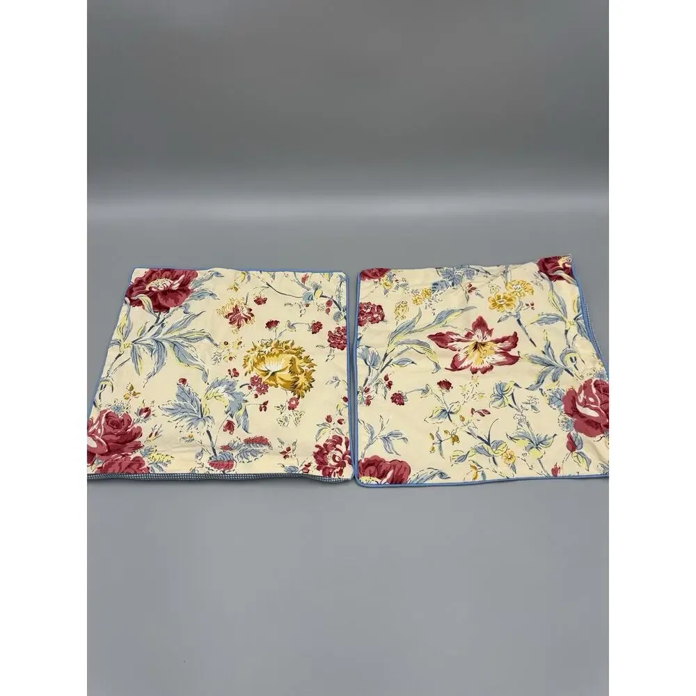 Floral Pillowcase Pillow‎ Cover Blue Checkered Back 12” X 12” Set Of 2